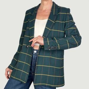 Anine Bing Madeleine tweed plaid oversized green single breasted longline S